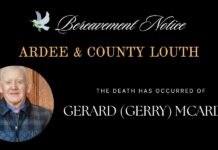 The death has occurred of Gerard (Gerry) McArdle