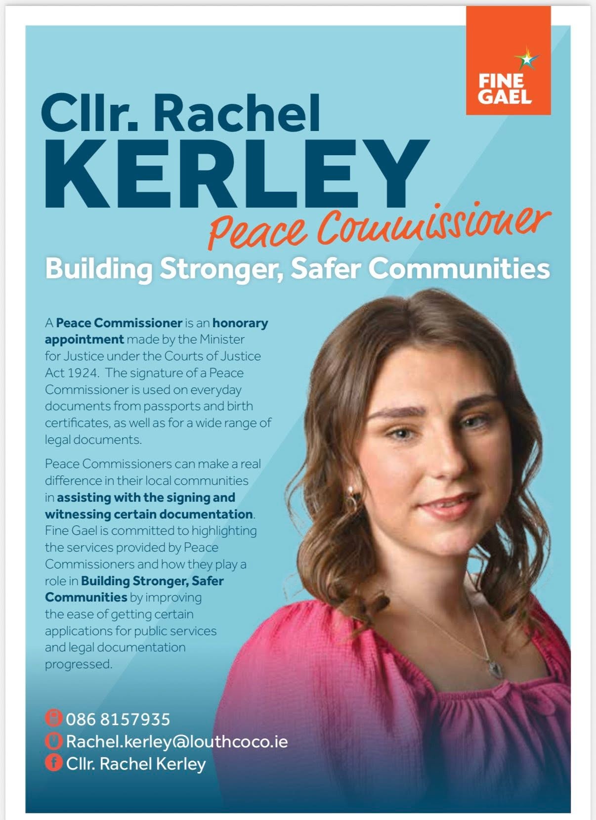 Cllr. Rachel Kerley Peace Commissioner Informational Poster