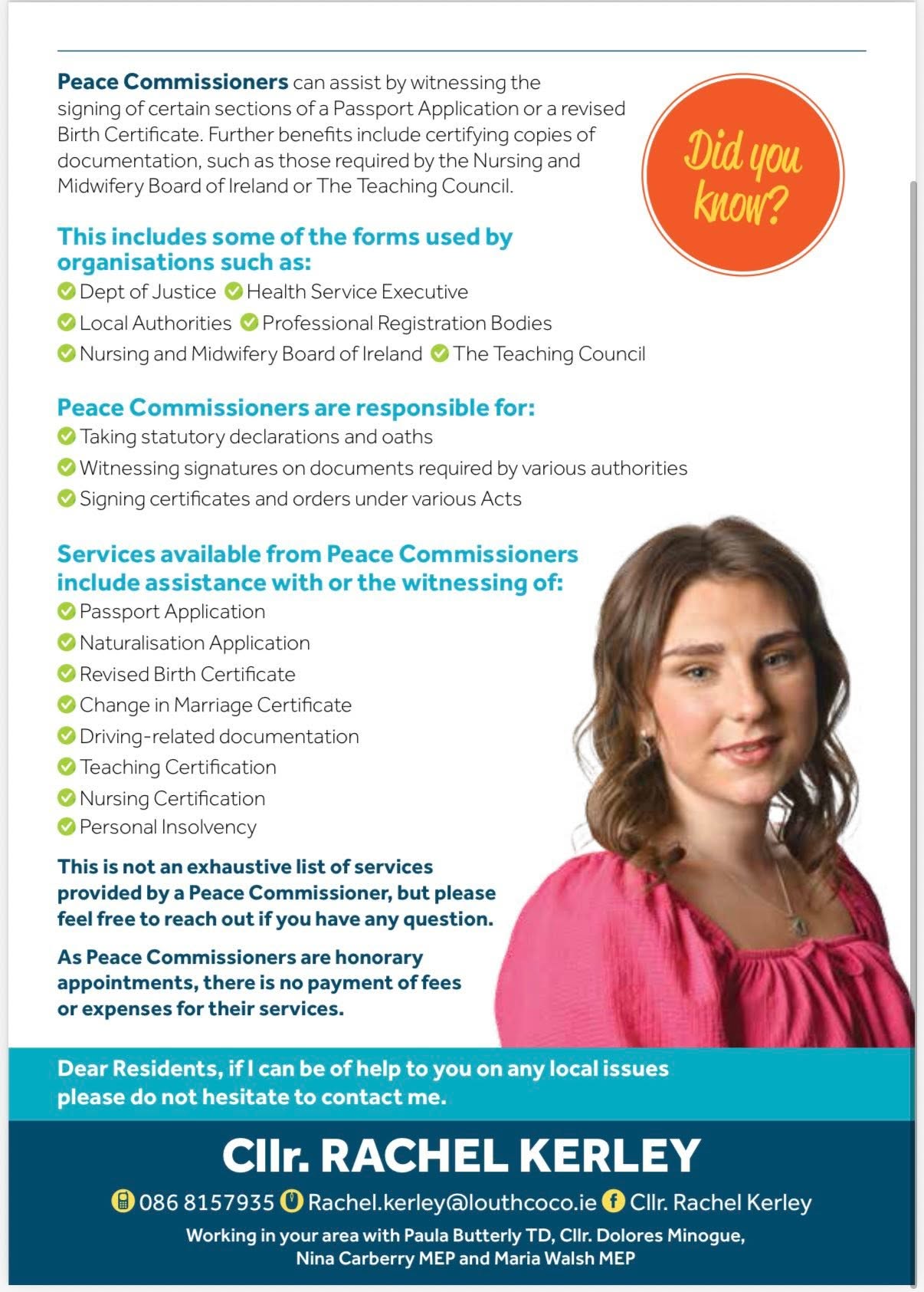 Cllr. Rachel Kerley Documentation Services and Support Network Details